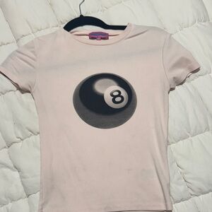 Edikted Pink Crop Top with Black 8-Ball Design